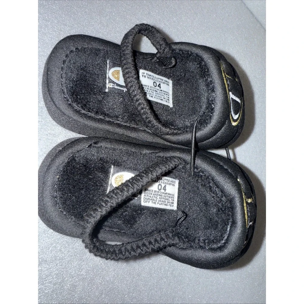 Champion Plush Core Slides Black White Gold CPS10477T‎ Toddler NWOB Size 04